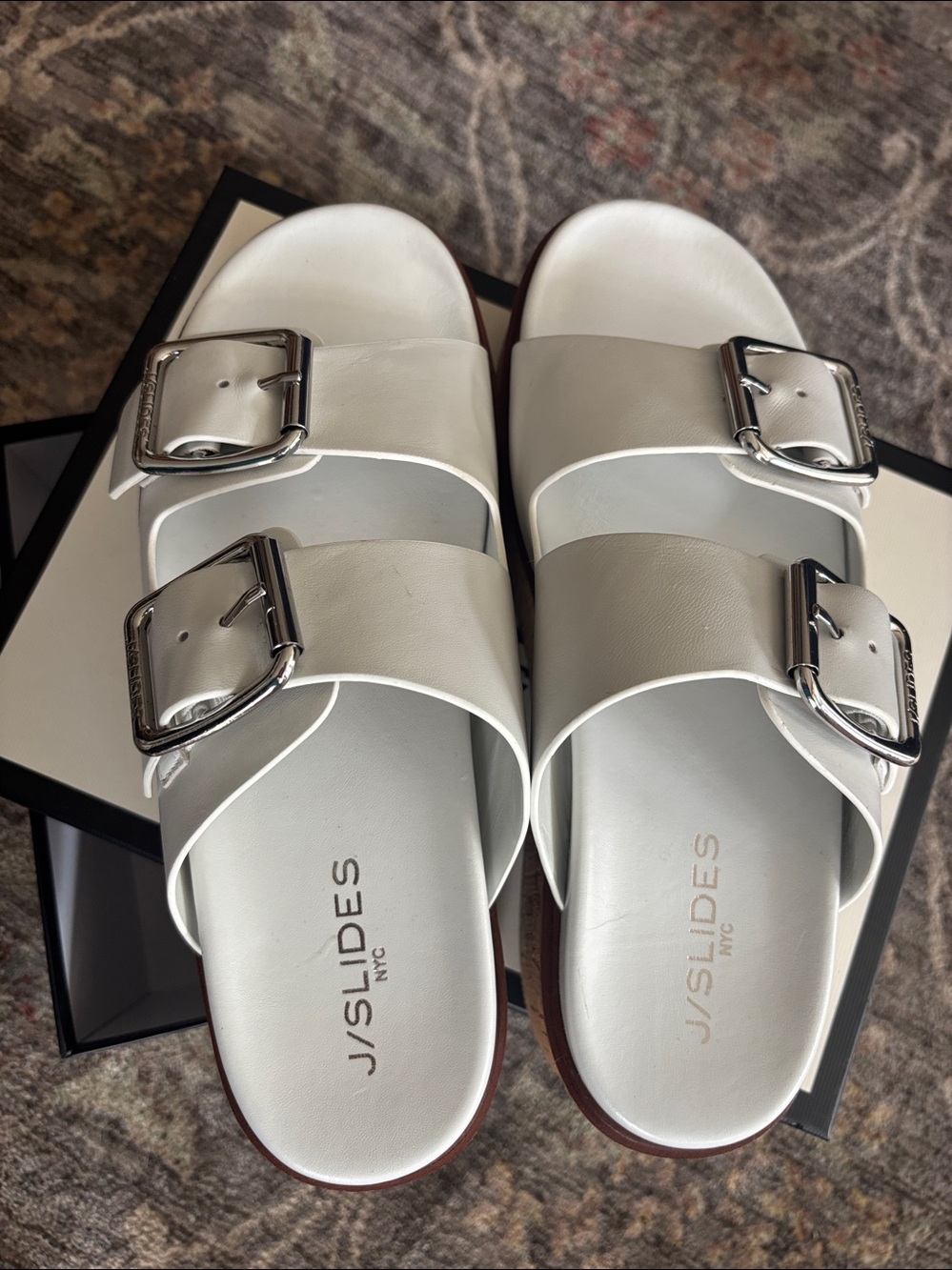 Nib white leather Belinda sandals J/Slides NYC